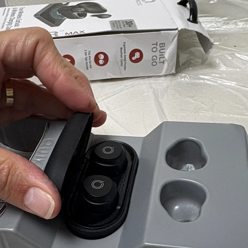 Black True Wireless Earbuds with Wireless Charging Case